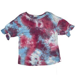 Lime & Chili Super Soft Tie-Dye Pink Blue Crewneck Top Sleeve Details Sz S NWOT